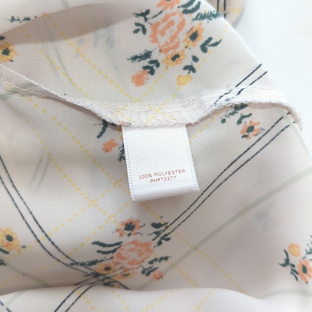 LC Lauren Conrad Cream w Yellow & Pink Floral Lightweight Top Keyhole Back Sze M - Picture 8 of 9